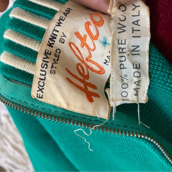 Vintage Heftco Knitwear Retro Sweater 3/4 Length Sleeve 100% Wool Green Beige - Picture 14 of 14